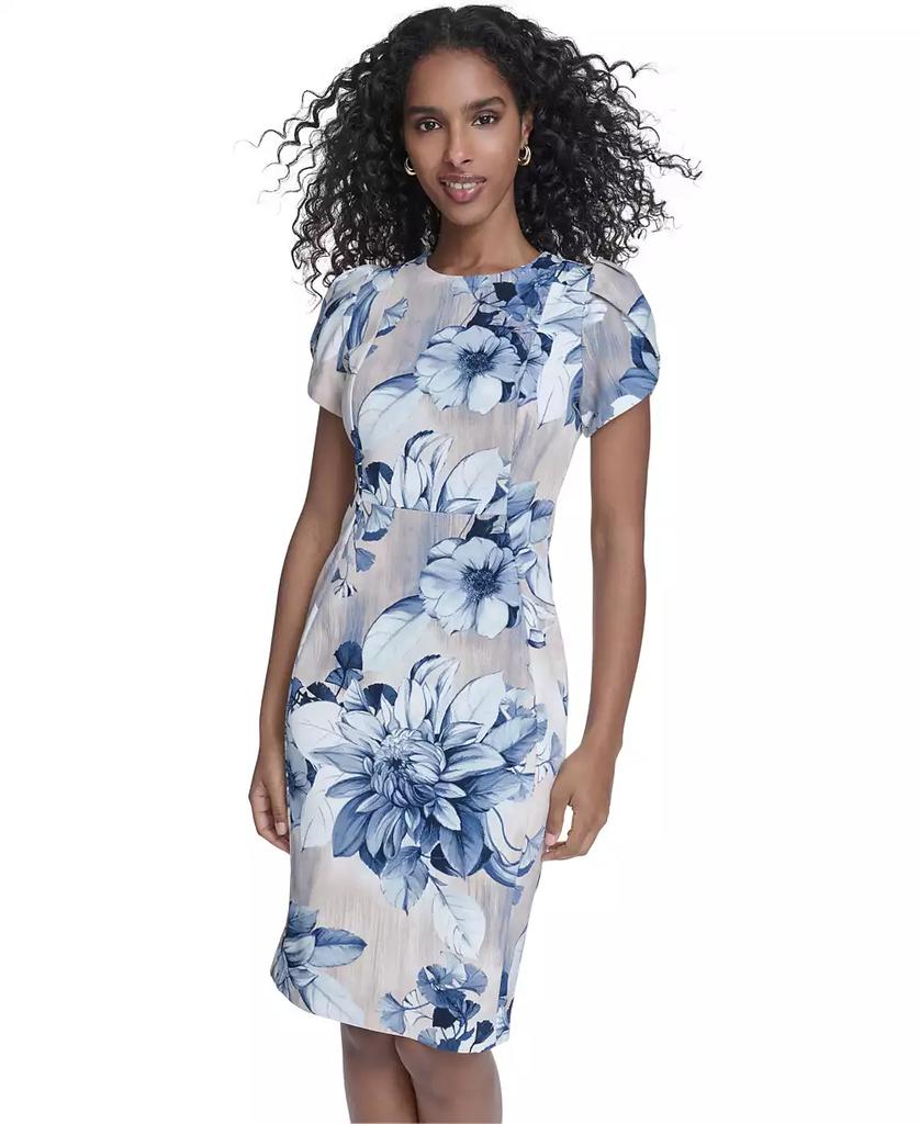Calvin Klein Women
s Printed Tulip Short-Sleeve Sheath Dress