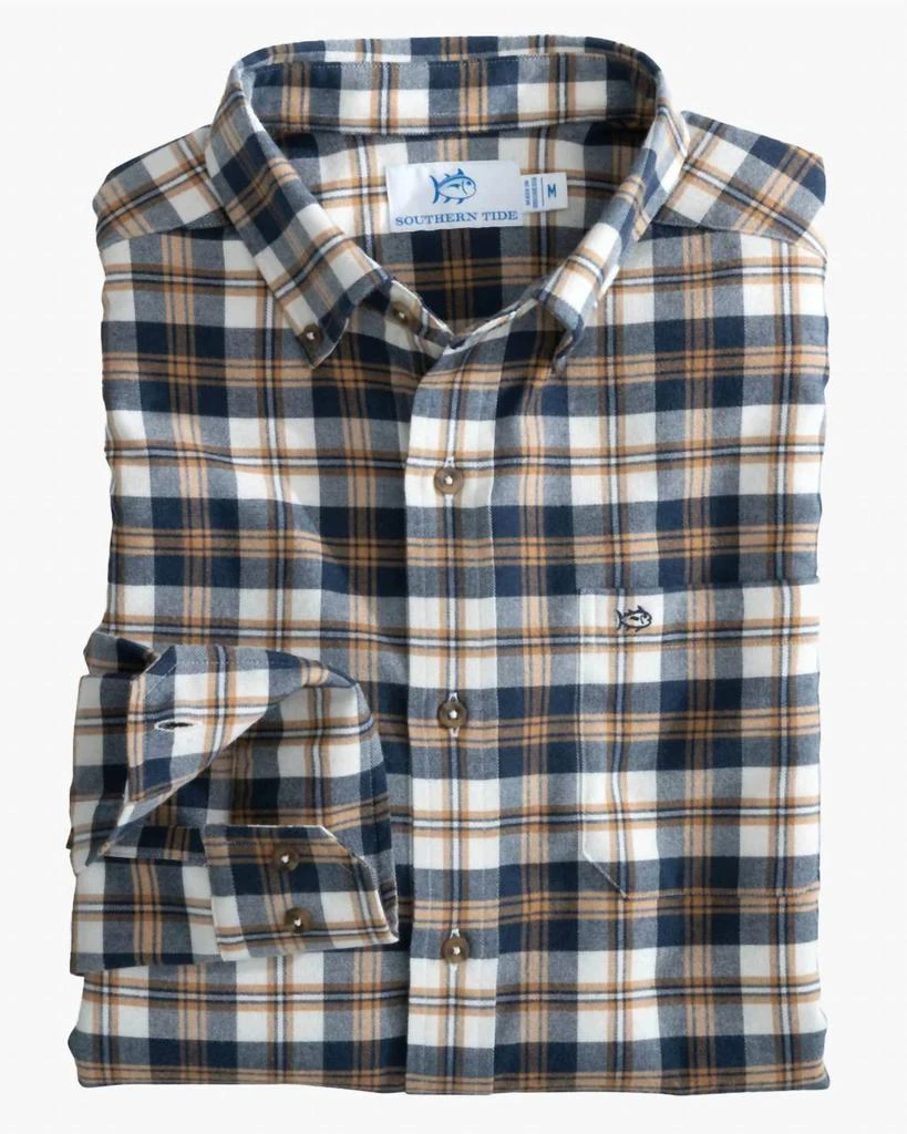 SOUTHERN TIDE Flannel Intercoastal Durant Long Sleeve Sport Shirt In Dress Blue 2