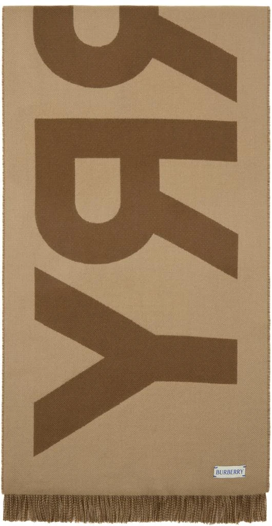 Burberry Beige Logo Wool Jacquard Scarf 2
