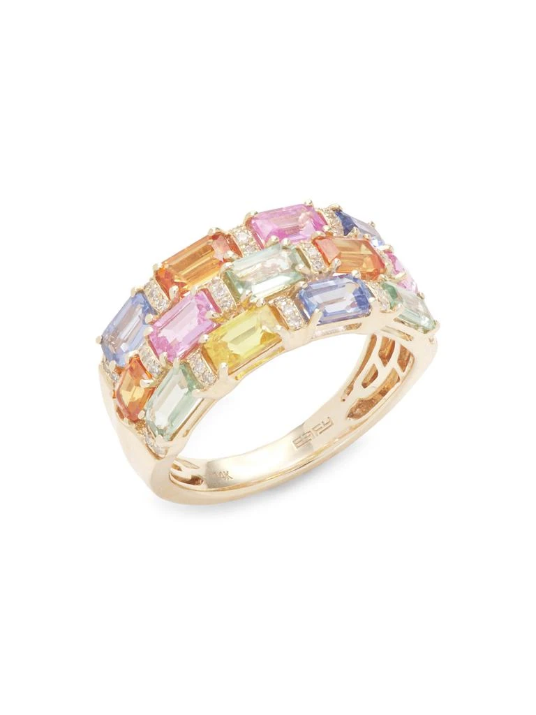 Effy 14K Yellow Gold, 0.12 TCW Diamond 
4.70 TCW Multi-Sapphire Ring
