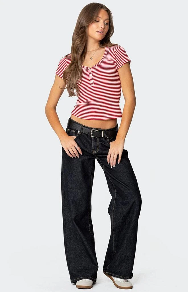 Edikted Kady Striped Henley T-Shirt 2