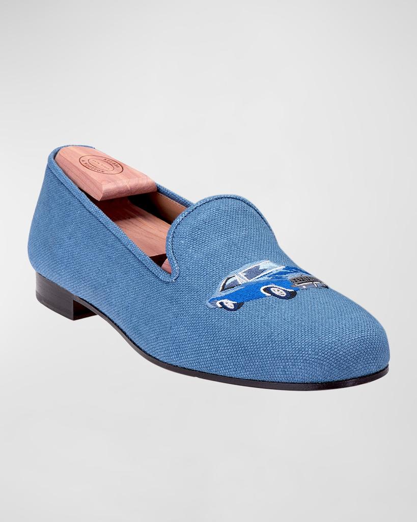 Stubbs and Wootton Men's Embroidered Car Linen Smoking Slippers
