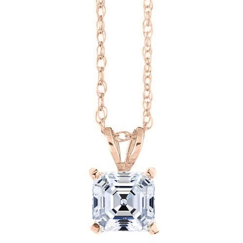 Pompeii3 2 CT Asscher Cut Solitaire Pendant Necklace in 14k White, Yellow, or Rose Gold 4