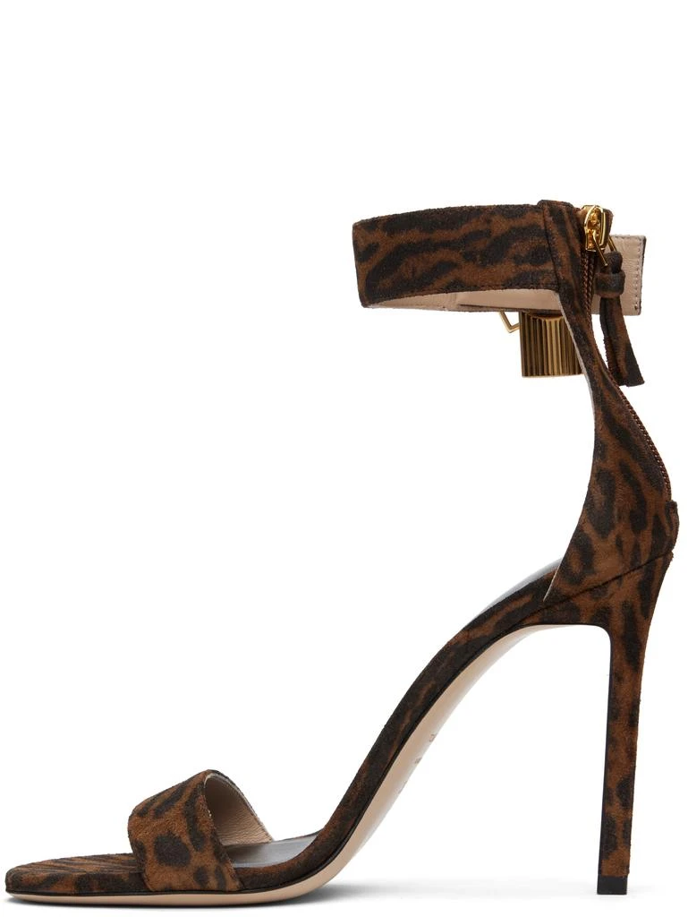 Tom Ford Brown Ocelot-Print Suede Padlock Heeled Sandals 3