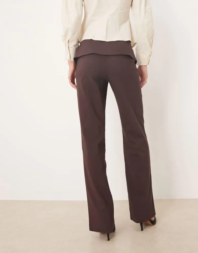 ASOS ASOS DESIGN Tall tailored fold over gold button straight leg trousers in mulberry 4