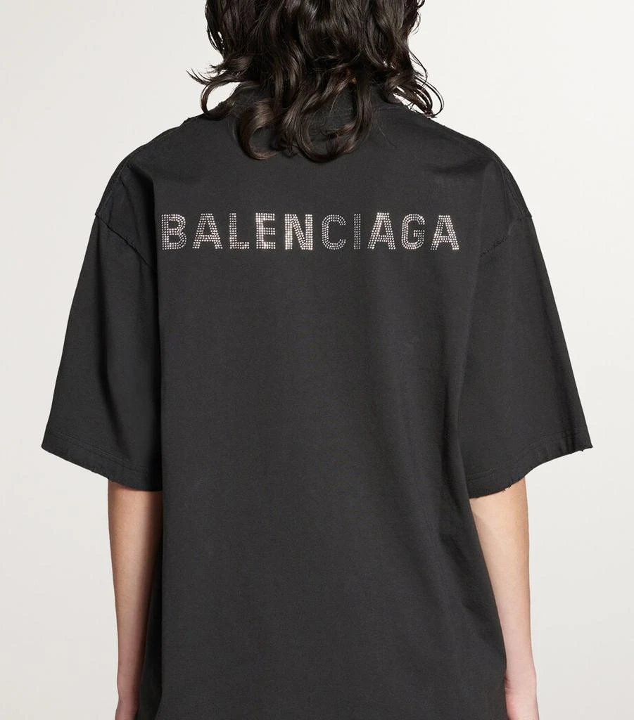 Balenciaga Distressed Rhinestone-Logo T-Shirt 6