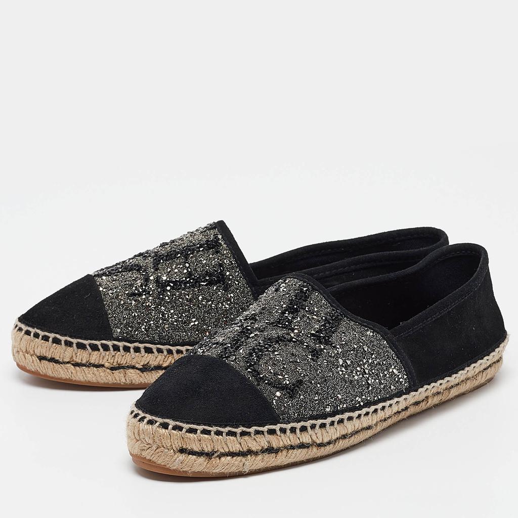 CH Carolina Herrera CH Carolina Herrera Black Suede Crystal Embellished Espadrille Flats Size 38