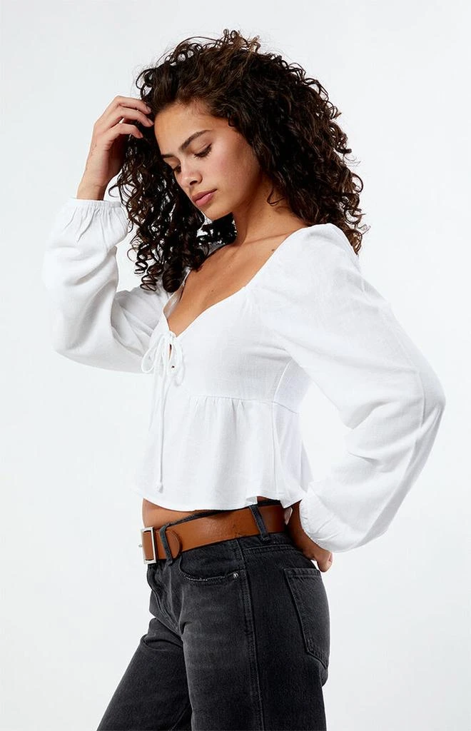 LA Hearts Long Sleeve Keyhole Linen Babydoll Top 2