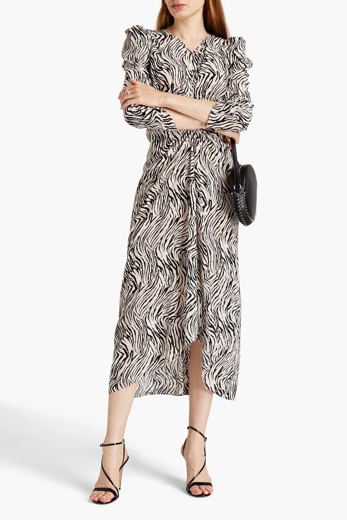 Isabel Marant Albi ruched zebra-print silk-blend crepe midi dress 2