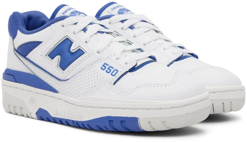 New Balance White & Blue 550 Sneakers 4
