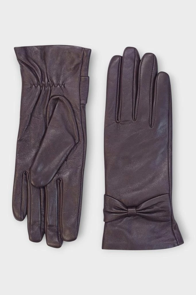 Infinity Leather Womens Purple Italian Leather Soft Wool Lining Winter Bow Design Driving Gloves 1