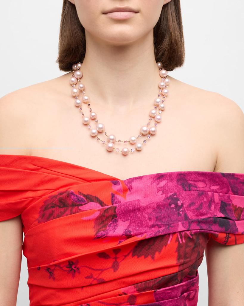 BELPEARL 18K Yellow Gold Amethyst and 10-13.4mm Kasumiga Pink Pearl Necklace