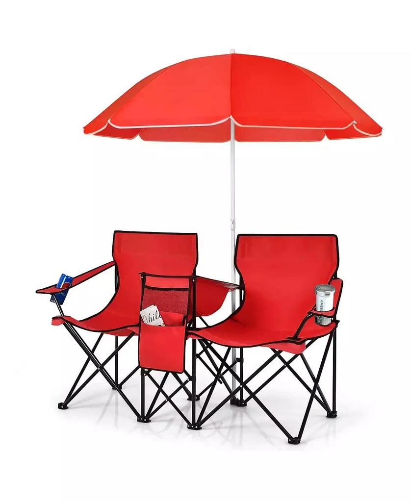 Mecale Portable Folding Picnic Double Chair With Umbrella 1
