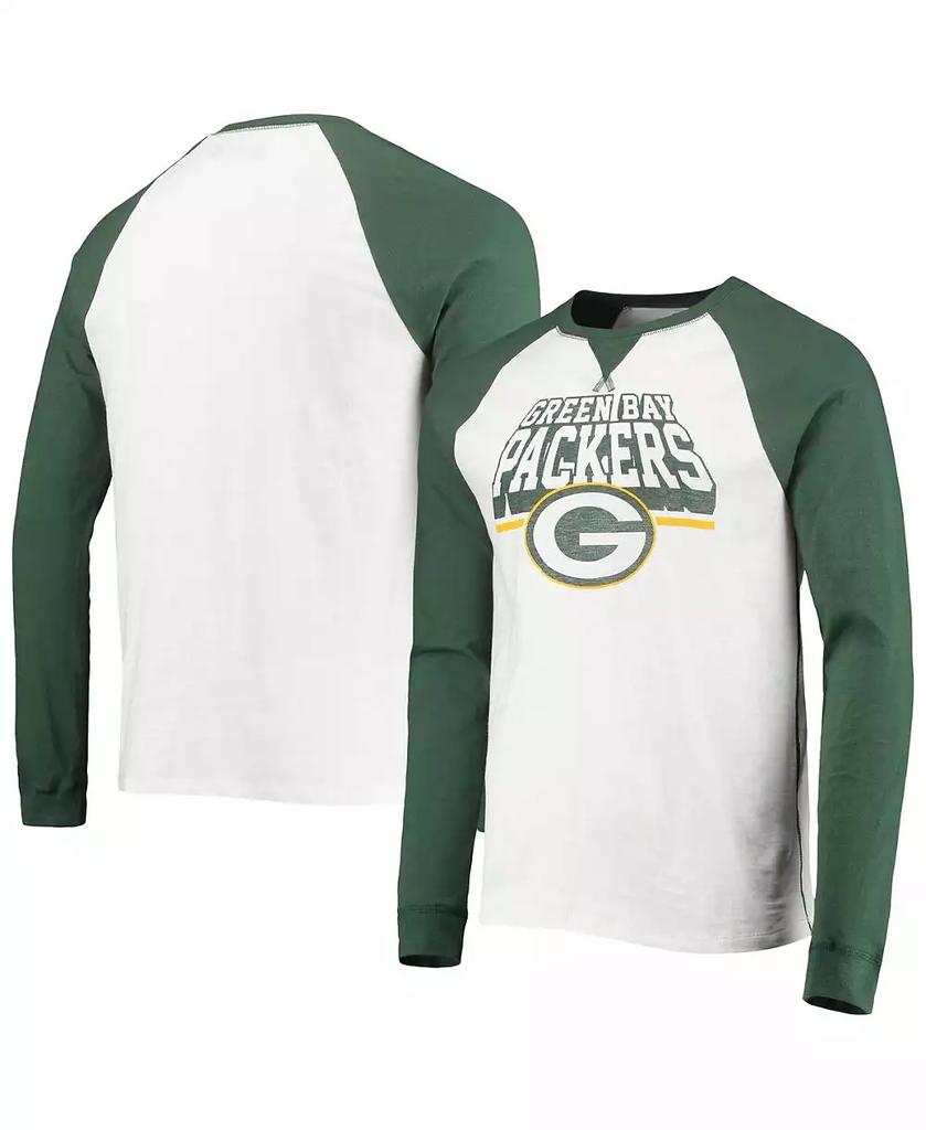 Junk Food Men's White, Green Bay Packers Colorblock Raglan Long Sleeve T-shirt