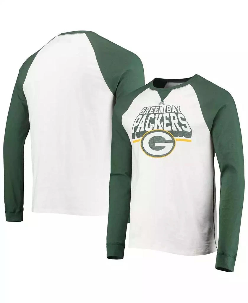 Junk Food Men's White, Green Bay Packers Colorblock Raglan Long Sleeve T-shirt 1