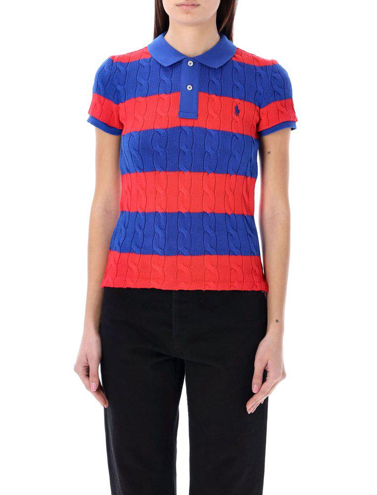 ★★POLO RALPH LAUREN★★ W Stripe Cable Knit Polo Shirt Pin Ralph Lauren Polo Ralph Lauren Striped Cable Knit Polo Shirt
