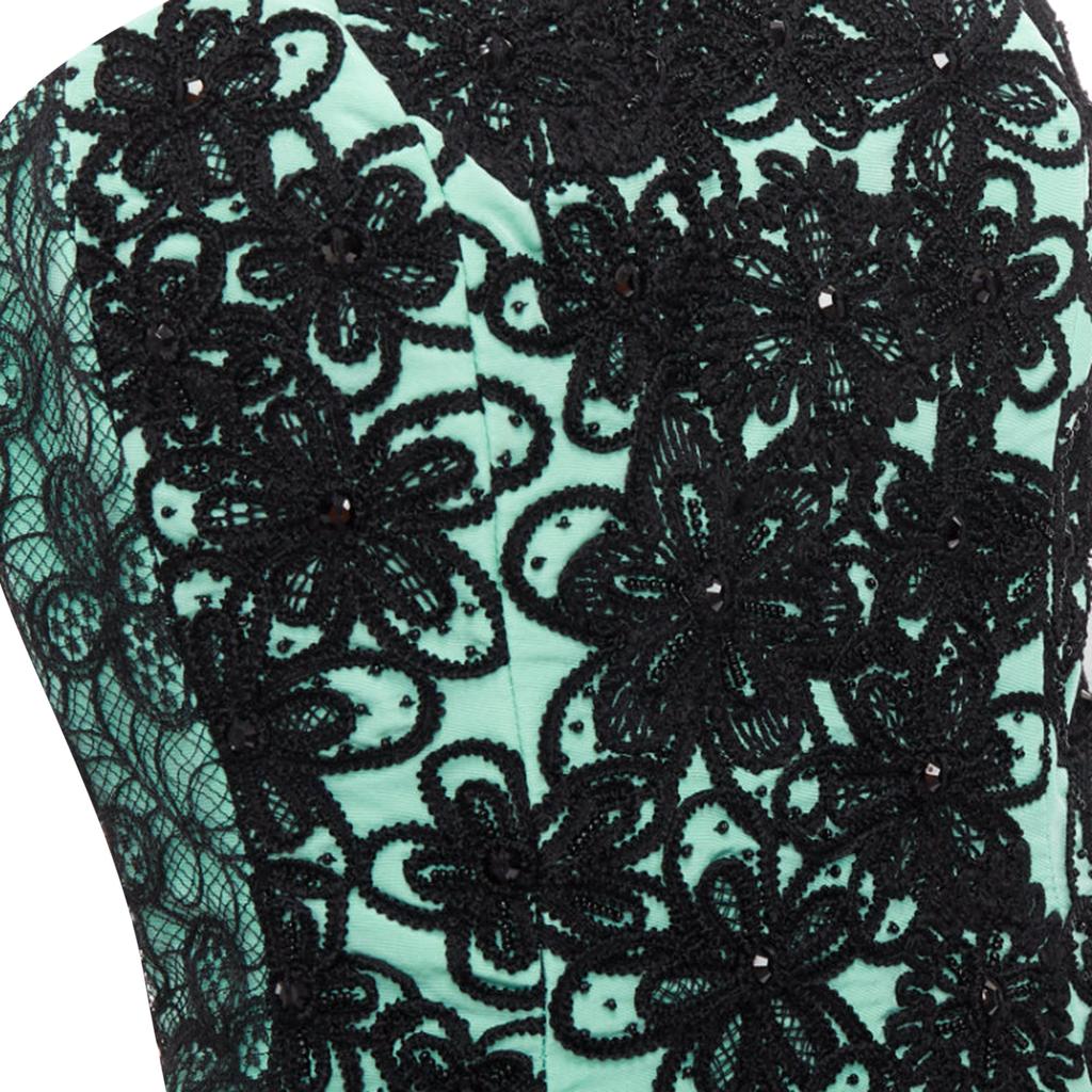 Oscar de la Renta Oscar De La Renta Runway Silk Turquoise Cocktail Black Dress