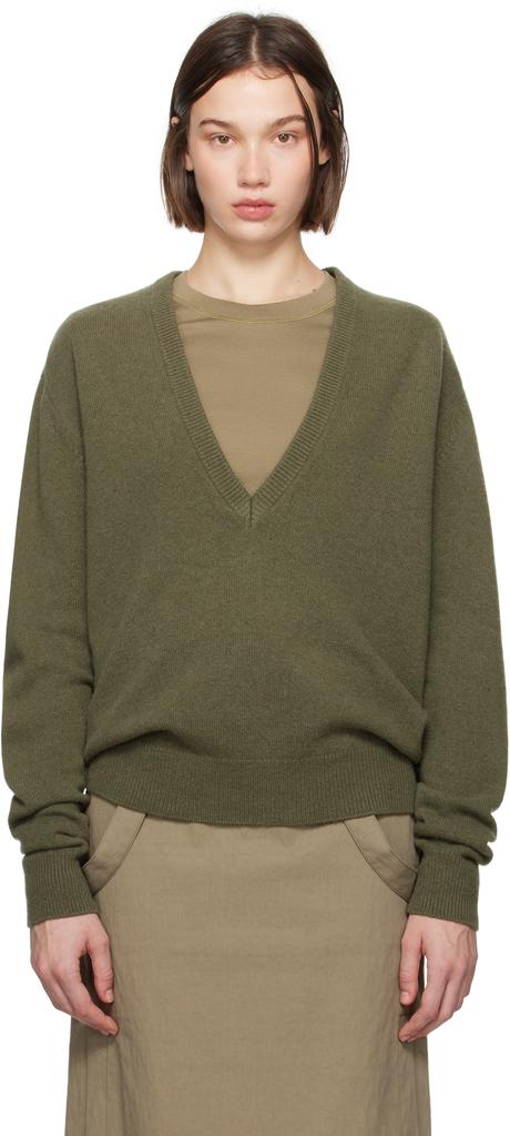 Shop Green Deep V-Neck Sweater on Sale at BeyondStyle – Get 60