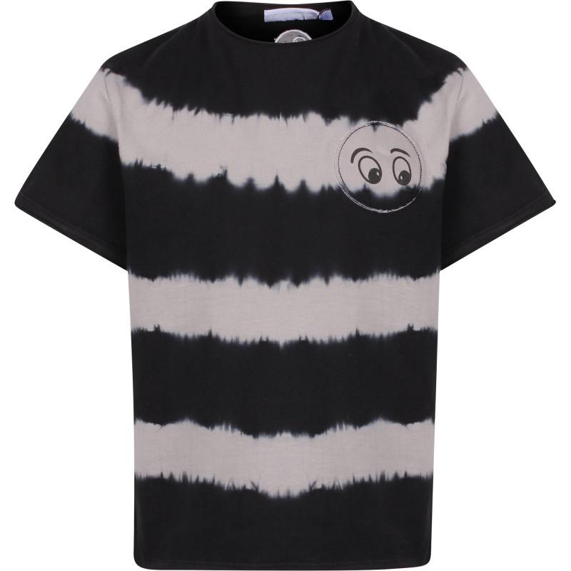 Loud Apparel Cotton jersey tie dye t shirt with eyes print in black and grey