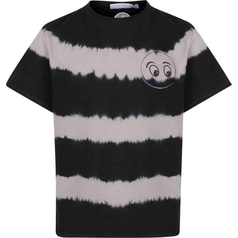 Loud Apparel Cotton jersey tie dye t shirt with eyes print in black and grey 1