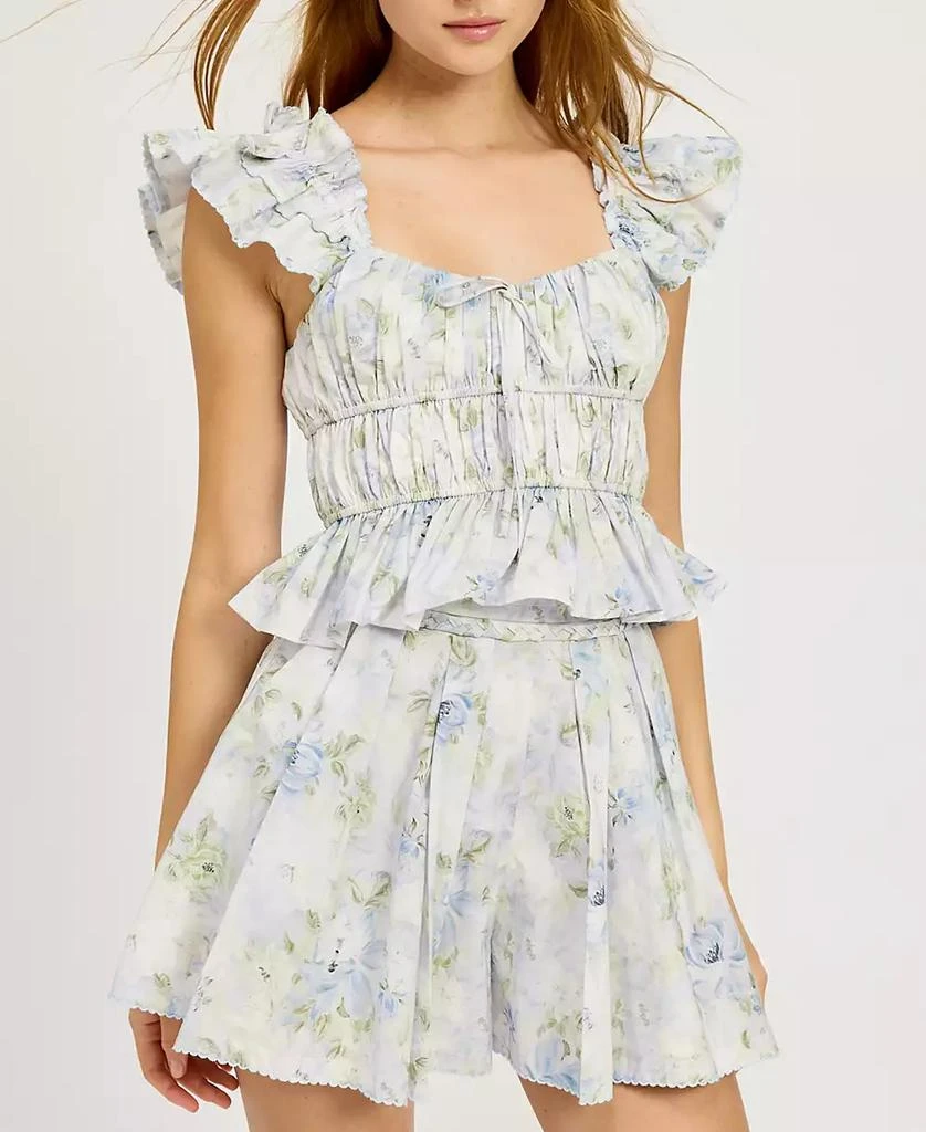 En Saison Women's Scarlet Floral Cotton Peplum Top 1