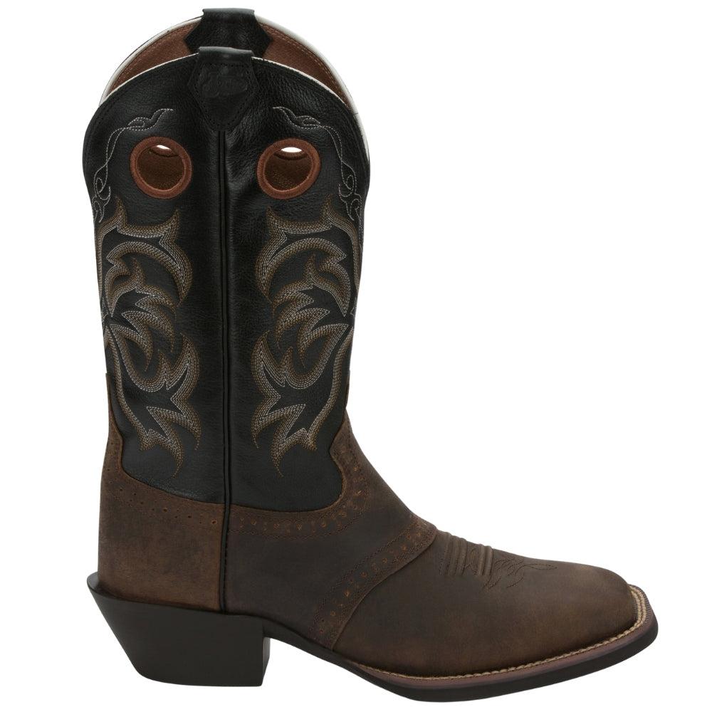 Justin Boots Rolliker Embroidery Square Toe Cowboy Boots