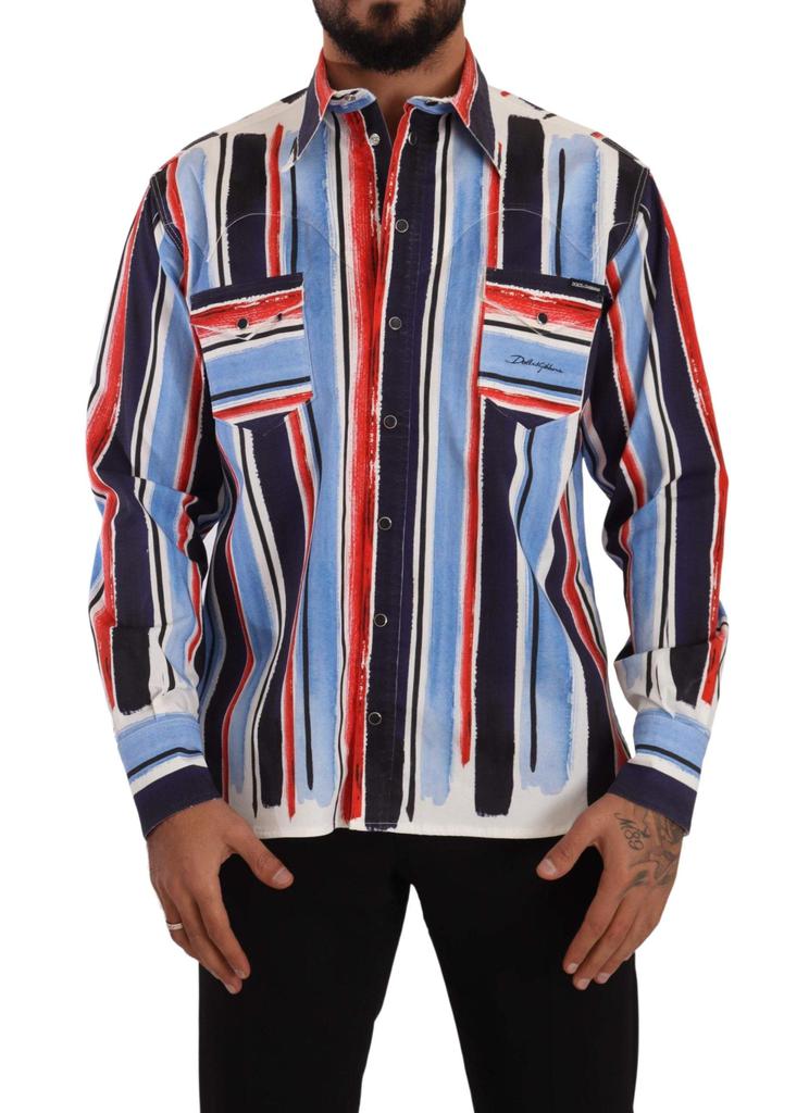 Dolce & Gabbana Dolce & Gabbana Red Striped Long Sleeve Cotton Shirt Blue