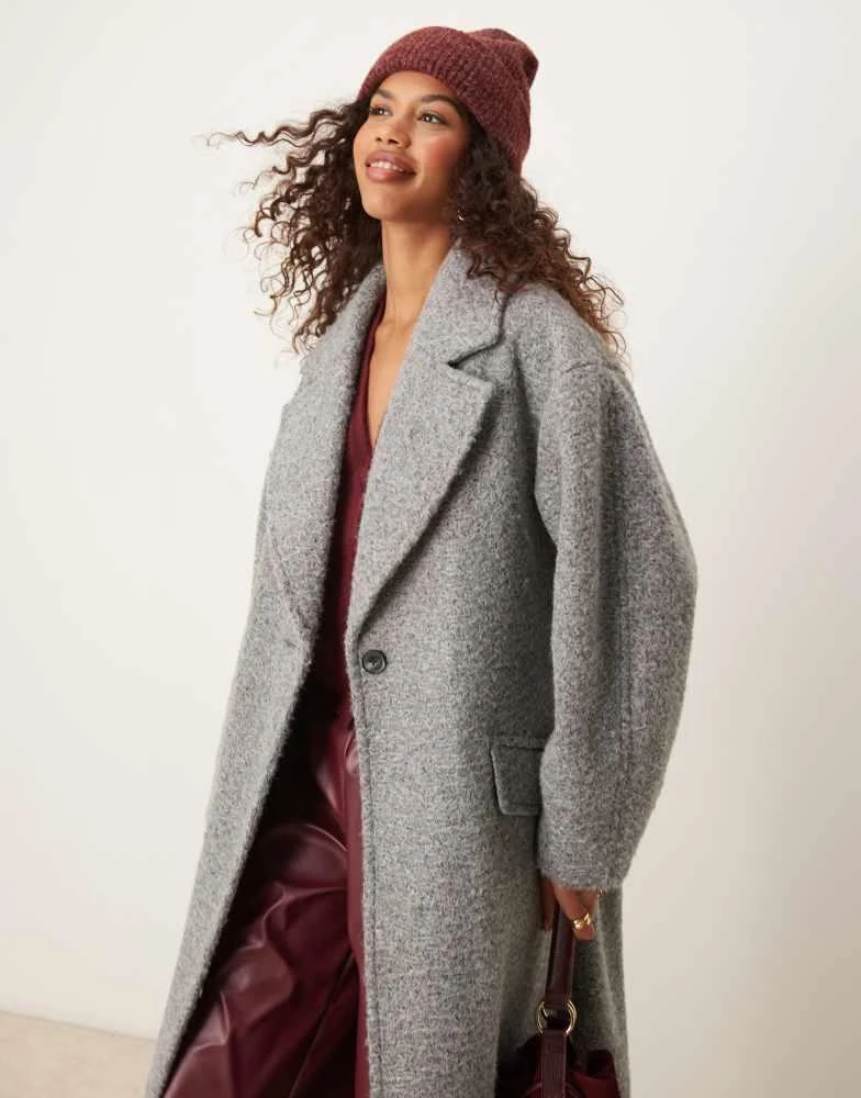 ASOS ASOS DESIGN chuck on cosy boucle coat in grey 4