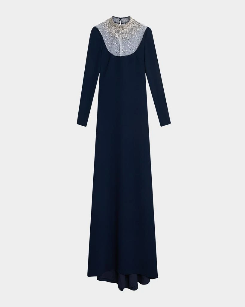 Naeem Khan Crystal Beaded Crepe Long-Sleeve Illusion Gown 1
