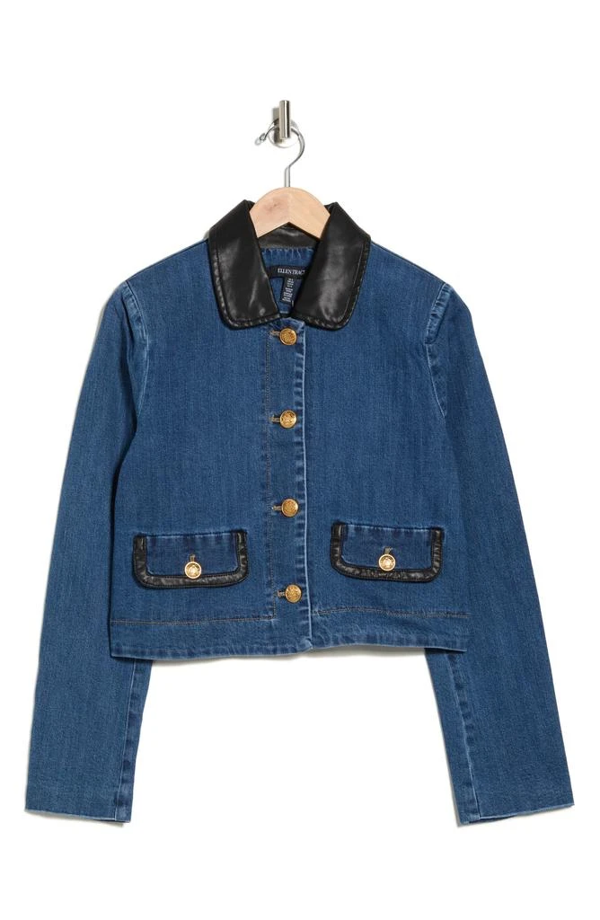 Ellen Tracy Faux Leather Trim Denim Jacket 3