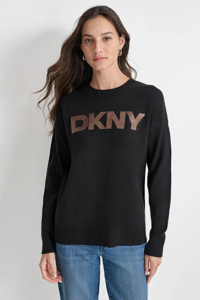 DKNY SEQUIN LOGO EMBELLISHED SWEATER