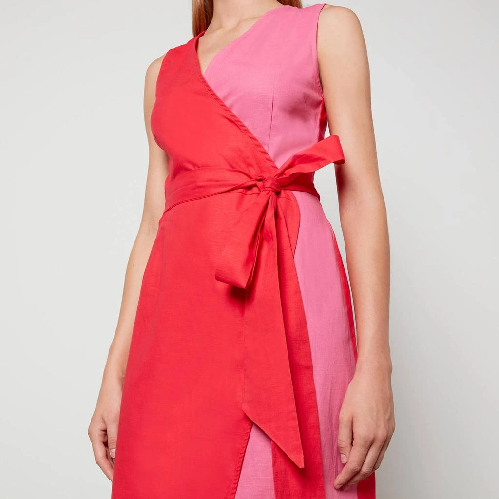 The Hut Never Fully Dressed Colour-Blocked Linen-Blend Wrap Midi Dress 4