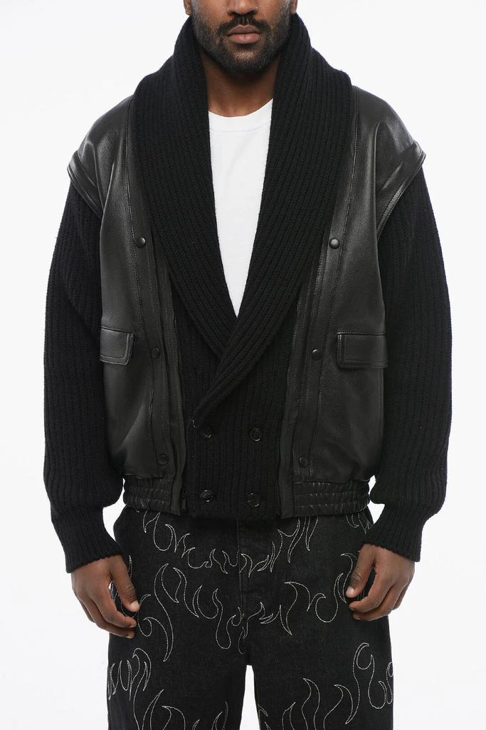 Yves Saint Laurent Saint Laurent Leather Bomber With Knitted Sleeves And Collar 1