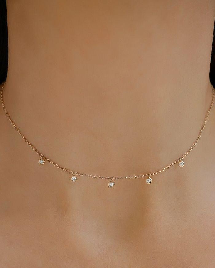 EF Collection 14K Yellow Gold Diamond Bezel Choker Necklace, 15.5"