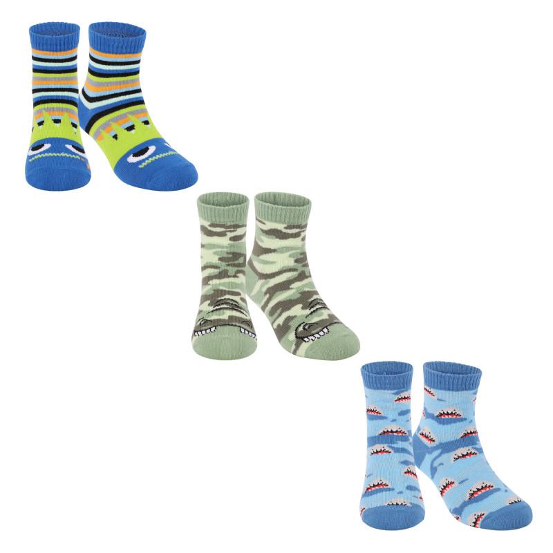 OMG! Accessories Camo and stripes set of monsters socks in blue and green