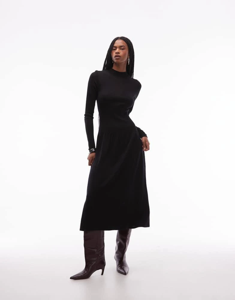 dark blue knit dress Osment Long Sleeve Knit Mini Dress Navy