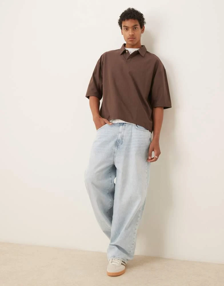 ASOS ASOS DESIGN oversized boxy polo with elasticated hem in brown 2