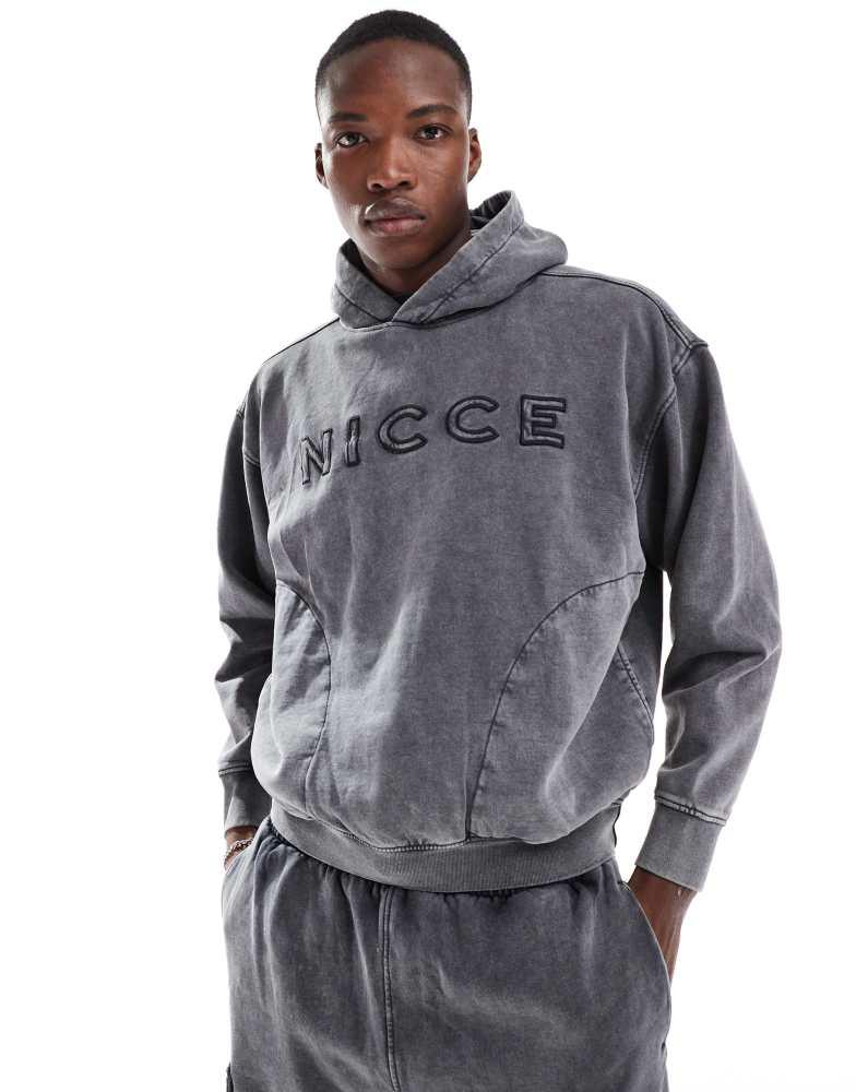 NICCE Nicce co-ord logo washed hoodie in grey