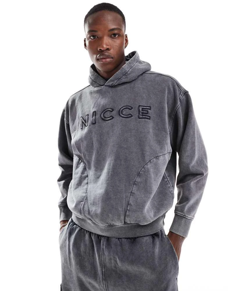 NICCE Nicce co-ord logo washed hoodie in grey 1