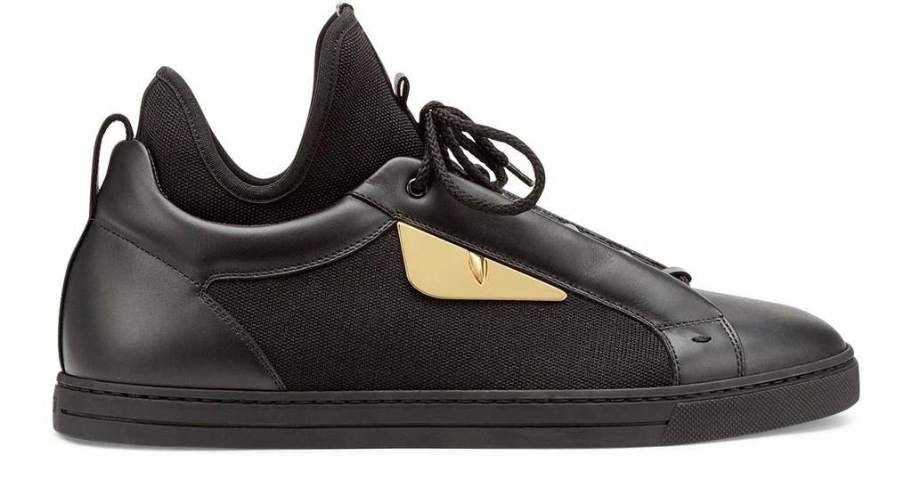 FENDI Black leather and tech fabric high-tops 1