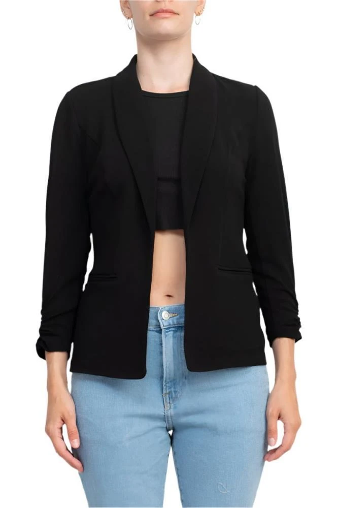 TRUEDAMES Shawl Collar 3/4 Ruched Sleeve Knit Crepe With Belt Pockets 7