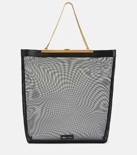 Khaite Augusta leather-trimmed mesh shopper 1