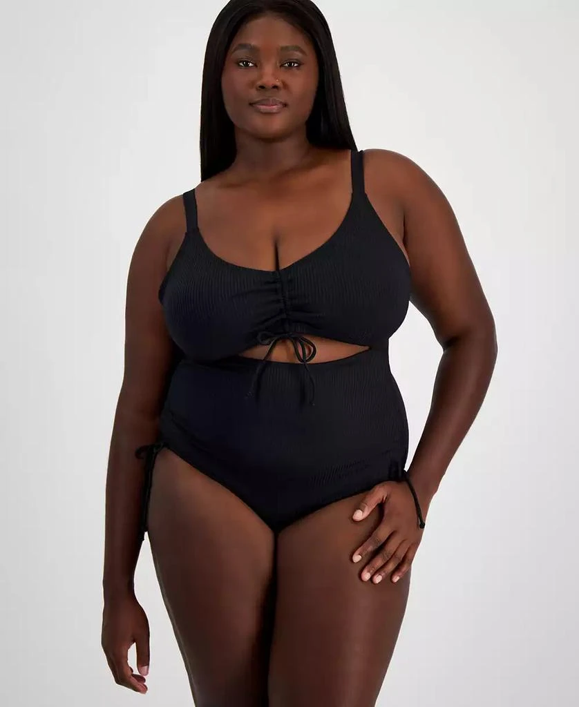 Shop Salt Cove Trendy Plus Size Ribbed Cutout One-Piece Swimsuit