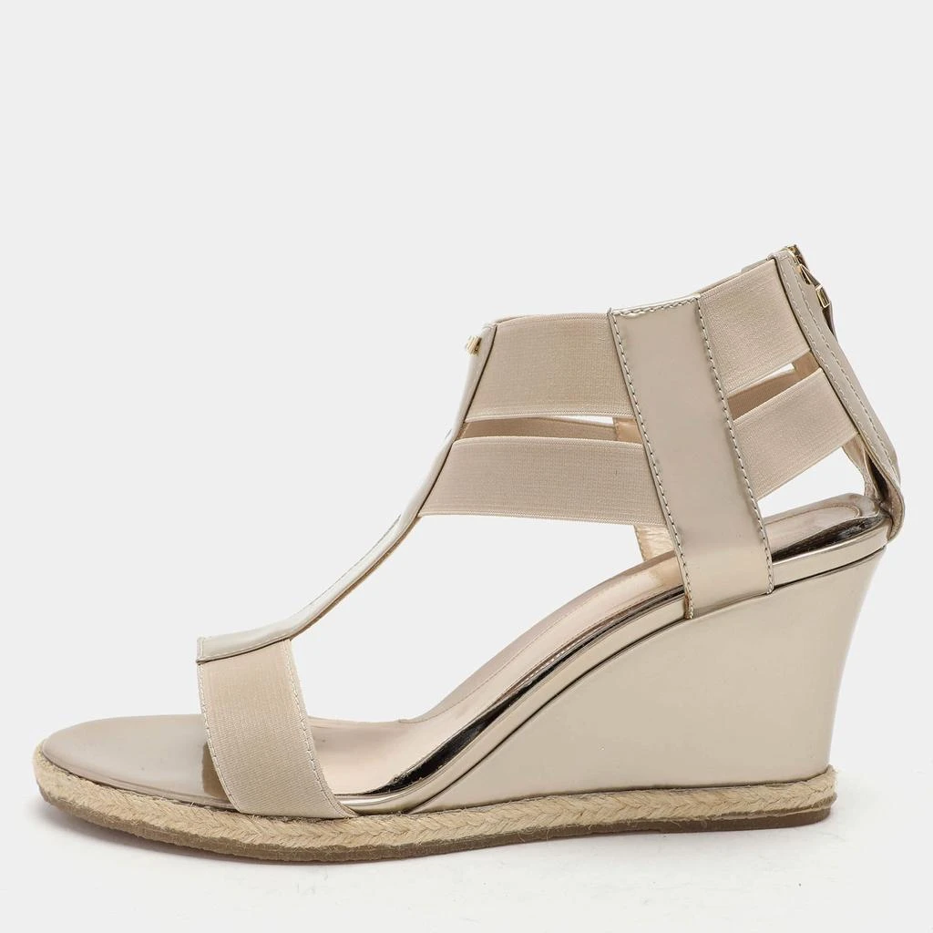 Fendi Fendi Beige Patent Leather Wedge Espadrille Sandals Size 38 1