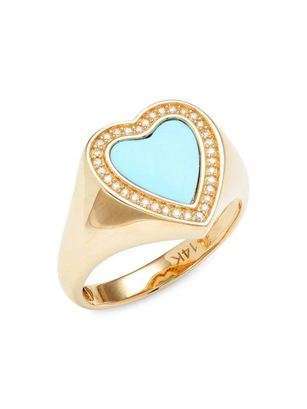 Saks Fifth Avenue 14K Yellow Gold, Turquoise & Diamond Heart Ring 1