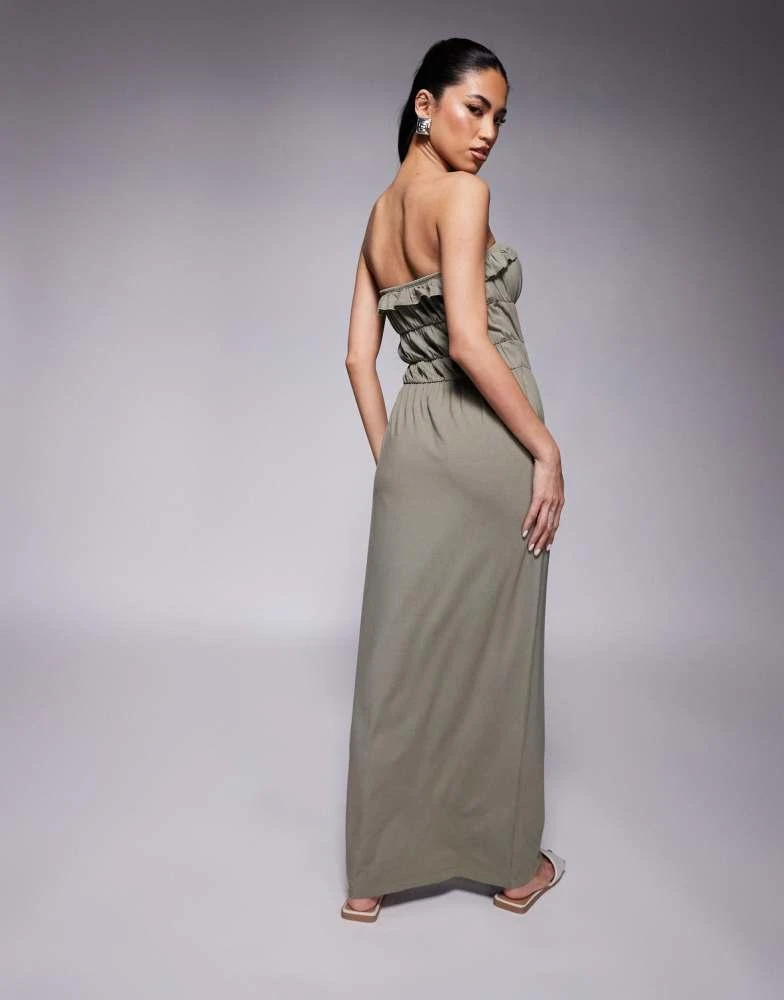 ASOS ASOS DESIGN bandeau ruffle tiered waist maxi dress in khaki 4