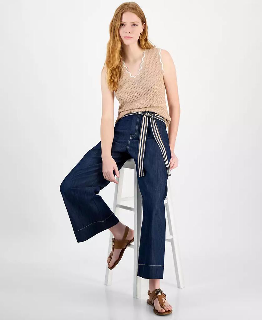 Tommy Hilfiger Women's Belted High Rise Wide-Leg Jeans