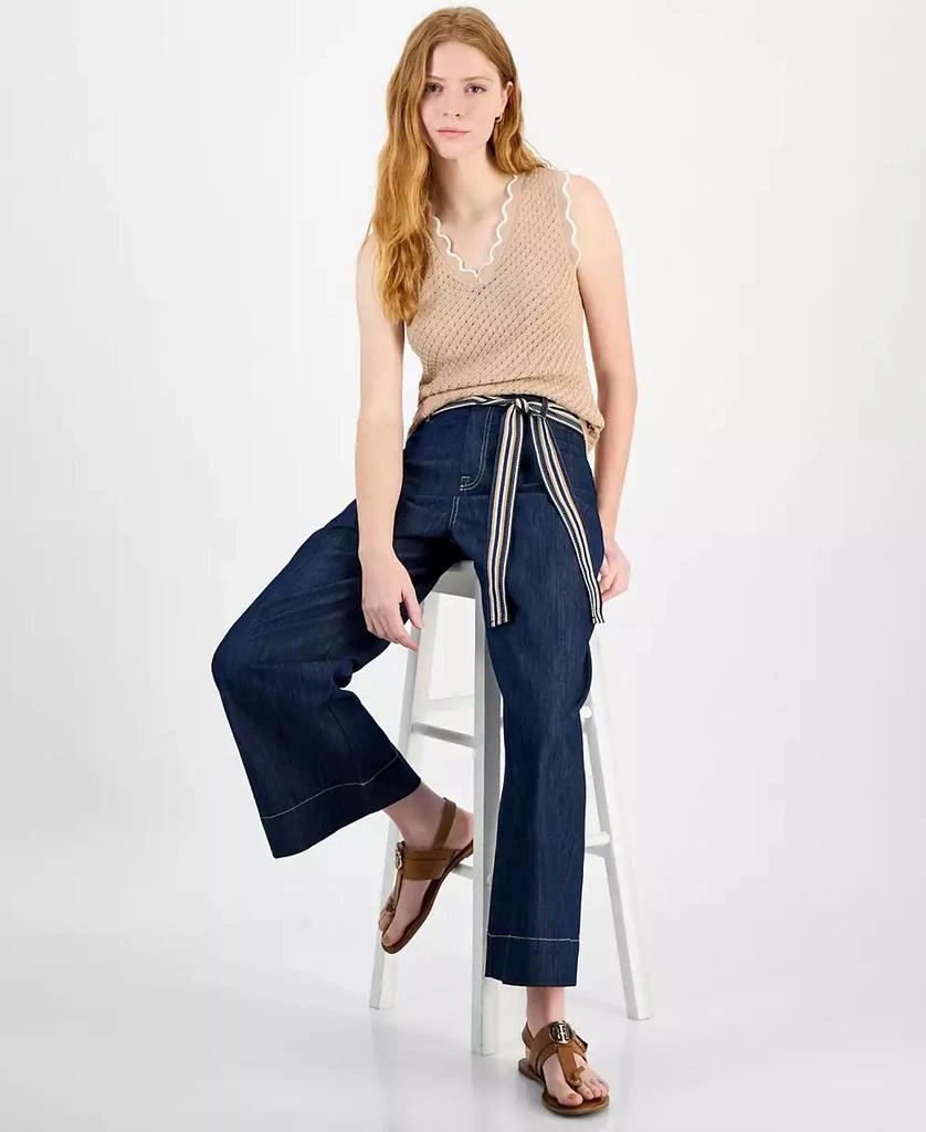 Tommy Hilfiger Women's Belted High Rise Wide-Leg Jeans 2