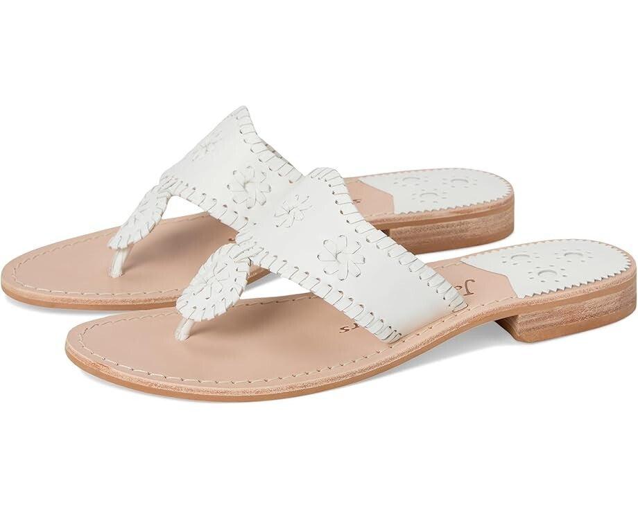 Jack Rogers Jacks Sandals Womens 6 White Leather Slip On Round Toe Thong ZOGG207