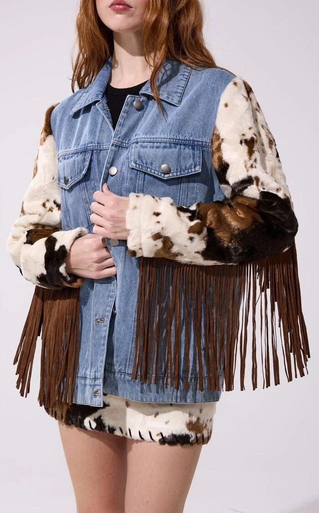 AZALEA WANG Lila Western Fringe Denim Jacket 1